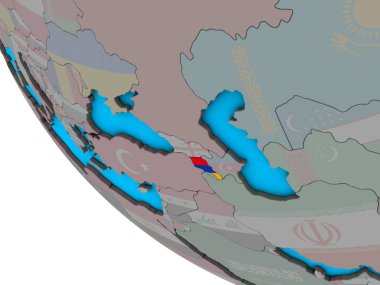 Ermenistan ile basit 3d dünya üzerinde katıştırılmış ulusal bayrak. 3D çizim.