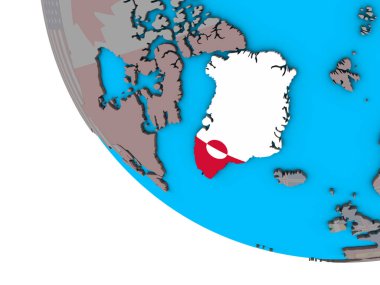 Grönland basit 3d dünya üzerinde katıştırılmış ulusal bayrak ile. 3D çizim.