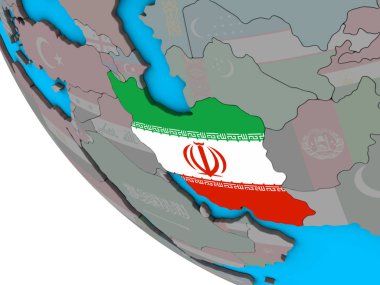 Iran ile basit 3d dünya üzerinde katıştırılmış ulusal bayrak. 3D çizim.