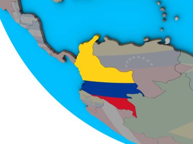 Kolombiya ile basit 3d dünya üzerinde katıştırılmış ulusal bayrak. 3D çizim.