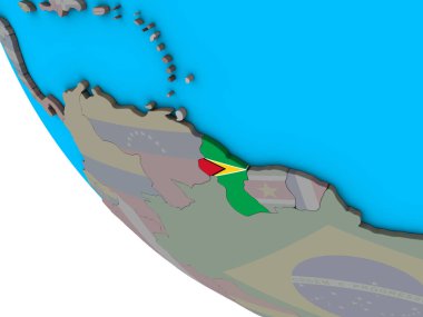 Guyana basit 3d dünya üzerinde katıştırılmış ulusal bayrak ile. 3D çizim.