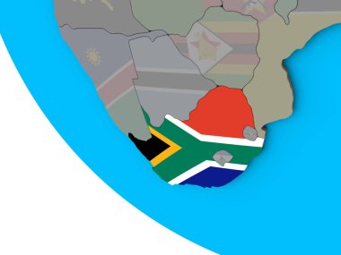 Basit 3d dünya üzerinde katıştırılmış ulusal bayrak ile Güney Afrika. 3D çizim.