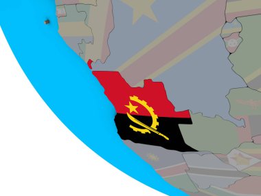 Angola basit 3d dünya üzerinde katıştırılmış ulusal bayrak ile. 3D çizim.