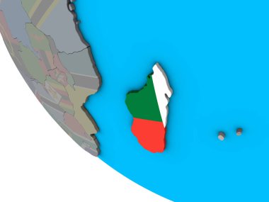 Madagaskar basit 3d dünya üzerinde katıştırılmış ulusal bayrak ile. 3D çizim.