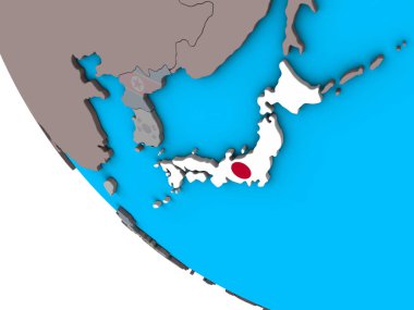 Japonya ile basit 3d dünya Ulusal bayrağını gömülü. 3D çizim.