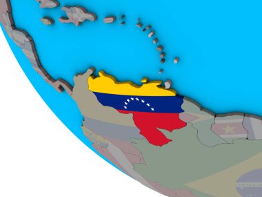Venezuela ile basit 3d dünya üzerinde katıştırılmış ulusal bayrak. 3D çizim.