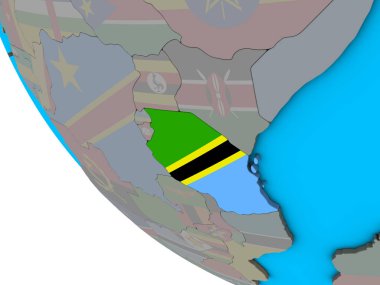 Tanzanya ile basit 3d dünya üzerinde katıştırılmış ulusal bayrak. 3D çizim.