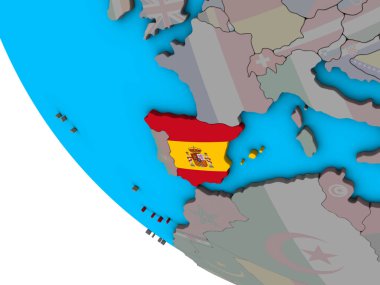 İspanya ile basit 3d dünya üzerinde katıştırılmış ulusal bayrak. 3D çizim.
