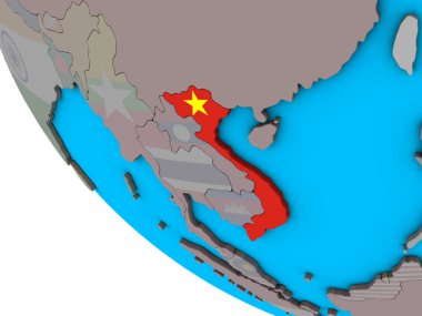 Vietnam ile basit 3d dünya üzerinde katıştırılmış ulusal bayrak. 3D çizim.
