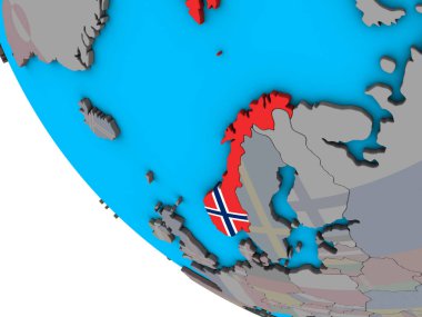 Norveç ile basit 3d dünya üzerinde katıştırılmış ulusal bayrak. 3D çizim.