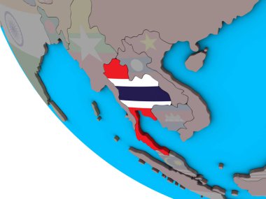 Basit 3d dünya üzerinde katıştırılmış ulusal bayrak ile Tayland. 3D çizim.
