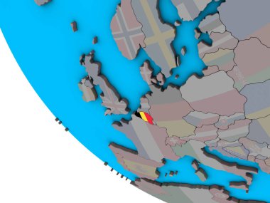 Basit 3d dünya üzerinde katıştırılmış ulusal bayrak Belçika. 3D çizim.