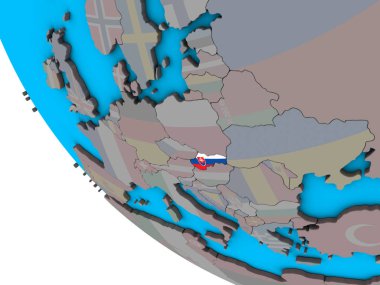 Slovakya basit 3d dünya üzerinde katıştırılmış ulusal bayrak ile. 3D çizim.
