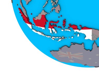 Endonezya basit 3d dünya üzerinde katıştırılmış ulusal bayrak ile. 3D çizim.