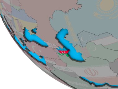 Azerbaycan ile basit 3d dünya üzerinde katıştırılmış ulusal bayrak. 3D çizim.