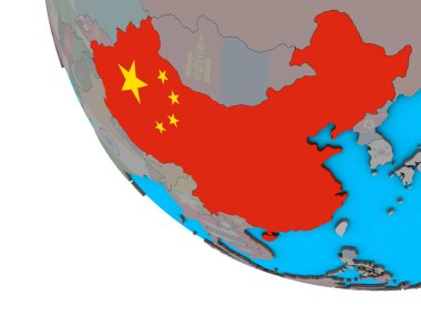 Çin ile basit 3d dünya üzerinde katıştırılmış ulusal bayrak. 3D çizim.