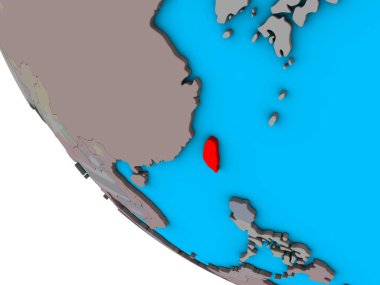 Tayvan ile basit 3d dünya üzerinde katıştırılmış ulusal bayrak. 3D çizim.