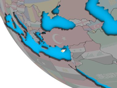 Kıbrıs ile basit 3d dünya üzerinde katıştırılmış ulusal bayrak. 3D çizim.