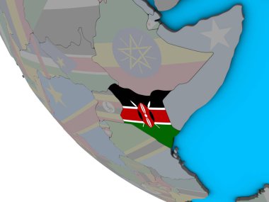 Kenya ile basit 3d dünya üzerinde katıştırılmış ulusal bayrak. 3D çizim.