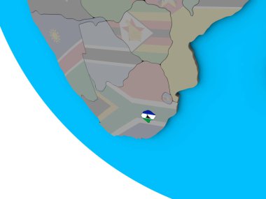 Lesotho basit 3d dünya üzerinde katıştırılmış ulusal bayrak ile. 3D çizim.
