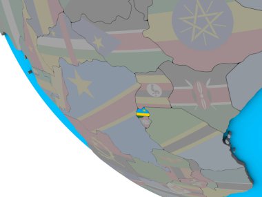 Basit 3d dünya üzerinde katıştırılmış ulusal bayrak ile Ruanda. 3D çizim.