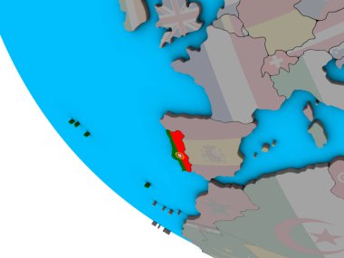 Portekiz basit 3d dünya üzerinde katıştırılmış ulusal bayrak ile. 3D çizim.