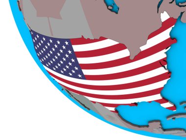 Amerika Birleşik Devletleri basit 3d dünya üzerinde katıştırılmış ulusal bayrak ile. 3D çizim.