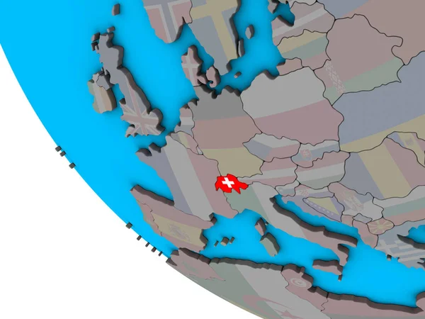 Schweiz Mit Eingebetteter Nationalflagge Auf Einfachem Globus Illustration — Stockfoto