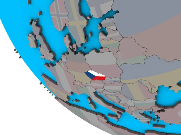 捷克嵌入国旗在简单的3D 地球上 — 图库照片