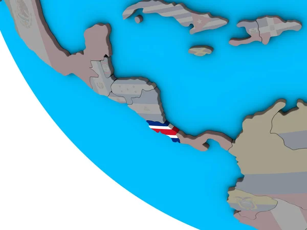 Kostaryka Osadzonych Flagi Narodowej Proste Kula Ziemska Ilustracja — Zdjęcie stockowe