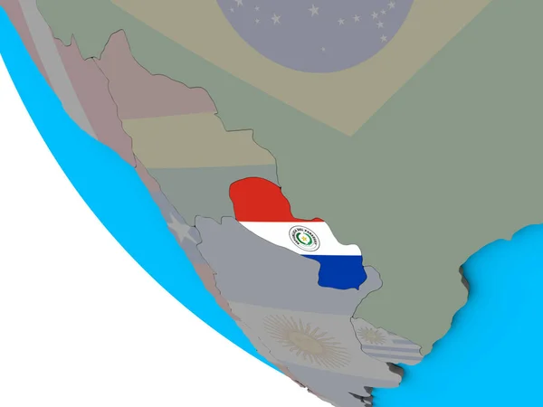 Paraguay Mit Eingebetteter Nationalflagge Auf Einem Einfachen Globus Illustration — Stockfoto