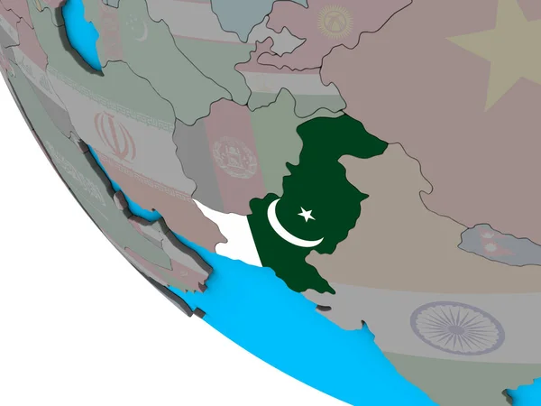 간단한 지구에 국기와 파키스탄 일러스트 — 스톡 사진
