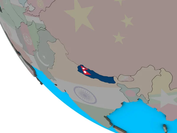 尼泊尔嵌入国旗在简单的3D 地球上 — 图库照片