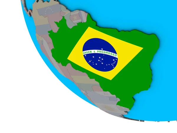 Βραζιλία Ενσωματωμένο Εθνική Σημαία Απλή Τρισδιάστατη Υδρόγειο Απεικόνιση — Φωτογραφία Αρχείου