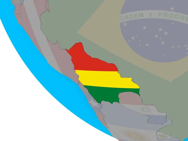 Bolivie Avec Drapeau National Intégré Sur Simple Globe Illustration — Photo