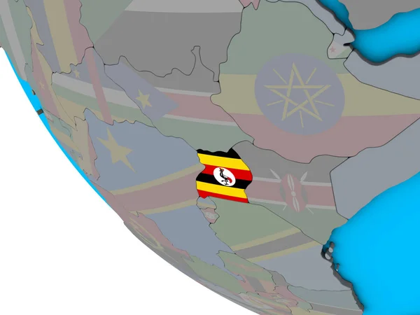 Uganda Basit Dünya Üzerinde Katıştırılmış Ulusal Bayrak Ile Çizim — Stok fotoğraf