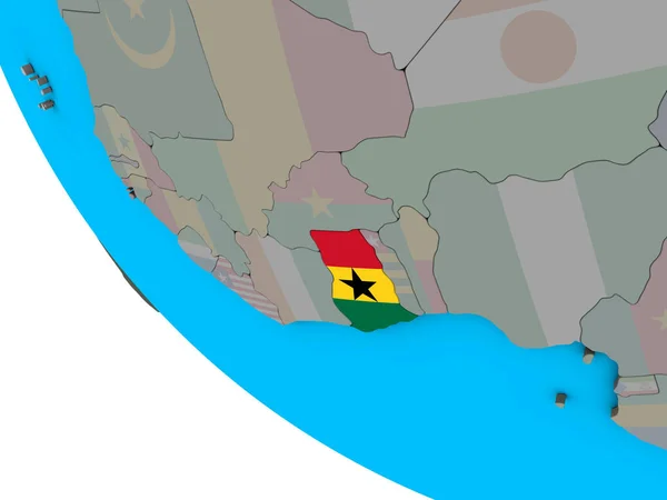 加纳与嵌入的国旗在简单的3D 地球上 — 图库照片