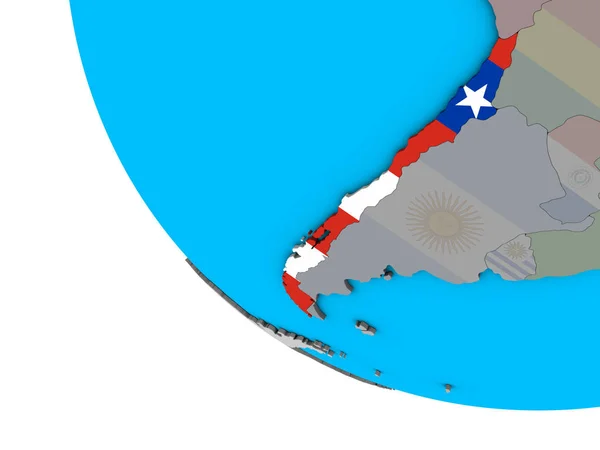 Şili Ile Basit Dünya Üzerinde Katıştırılmış Ulusal Bayrak Çizim — Stok fotoğraf