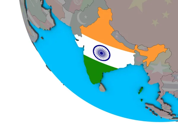 Ινδία Ενσωματωμένο Εθνική Σημαία Απλή Τρισδιάστατη Υδρόγειο Απεικόνιση — Φωτογραφία Αρχείου