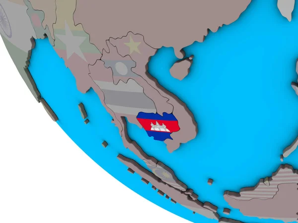 単純な の世界に埋め込まれた国旗とカンボジア イラストレーション — ストック写真