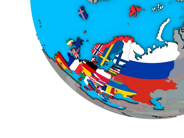 欧洲与嵌入国旗在简单的3D 地球上 — 图库照片