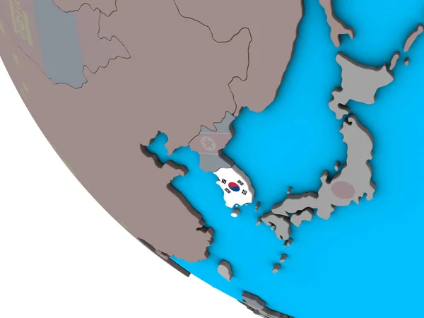 韩国在简单的3D 地球上嵌入国旗 — 图库照片