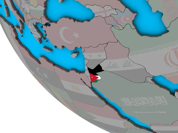 约旦与嵌入国旗在简单的3D 地球上 — 图库照片