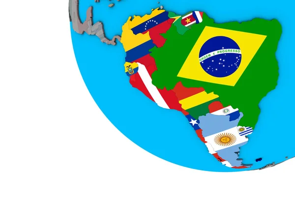 Sydamerika Med Inbäddade Nationsflaggor Enkla Klot Illustration — Stockfoto