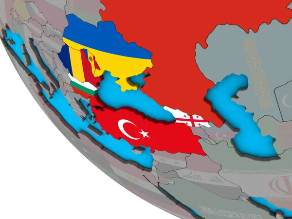 Região Mar Negro Com Bandeiras Nacionais Embutidas Simples Globo Ilustração — Fotografia de Stock