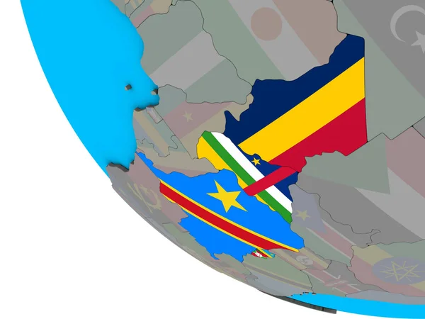 Közép Afrika Beágyazott Nemzeti Zászlókkal Egyszerű Földgömb Illusztráció — Stock Fotó