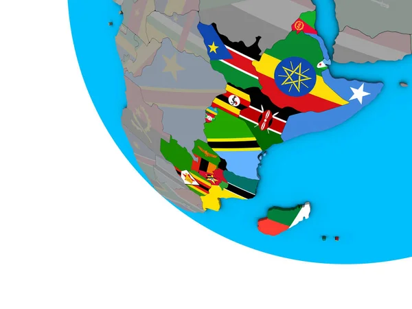 Oost Afrika Met Ingesloten Nationale Vlaggen Eenvoudige Globe Illustratie — Stockfoto