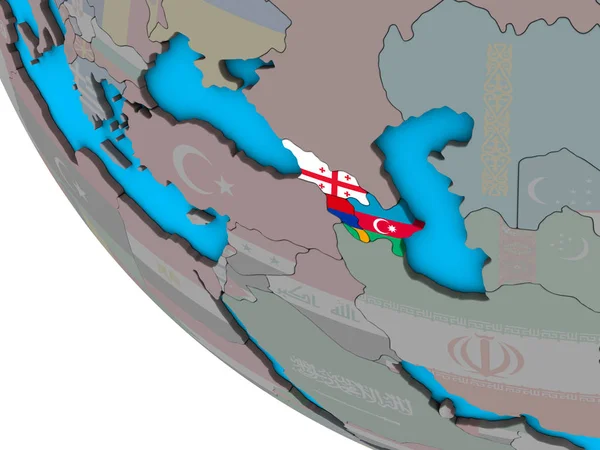 単純な の世界に埋め込まれた国旗とコーカサス地域 イラストレーション — ストック写真