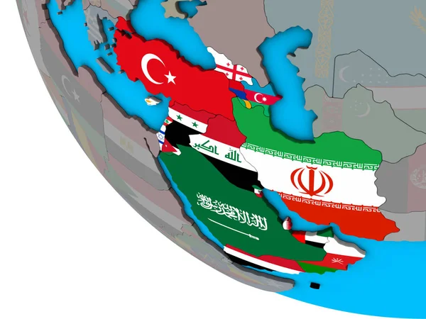 Asia Occidentale Con Bandiere Nazionali Incorporate Semplice Globo Illustrazione — Foto Stock
