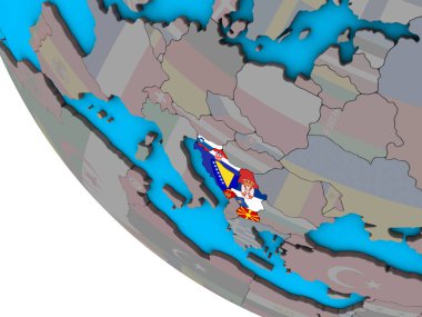 Basit 3d dünya üzerinde katıştırılmış ülke bayrakları ile eski Yugoslavya. 3D çizim.